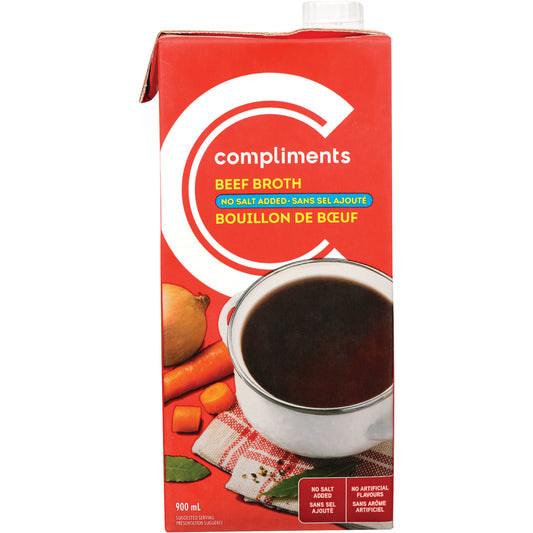 COMPLIMENTS UNSALTED BEEF BROTH, 12 X 900 ML