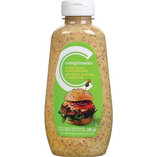 COMPLIMENTS WHOLE GRAIN DIJON MUSTARD, 12 X 325 ML