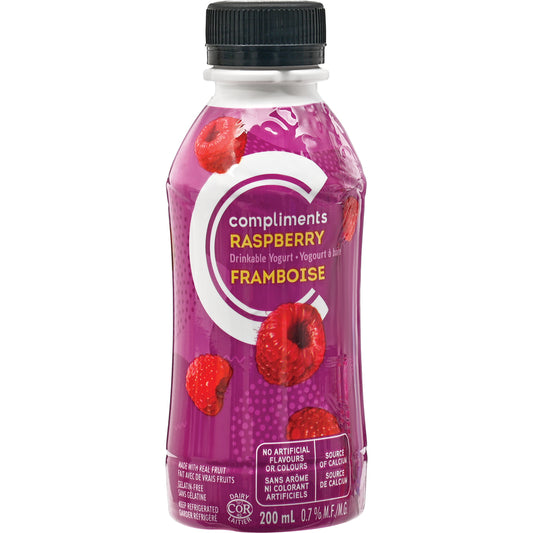 COMPLIMENTS RASPBERRY DRINKABLE YOGURT, 12 X 200 ML