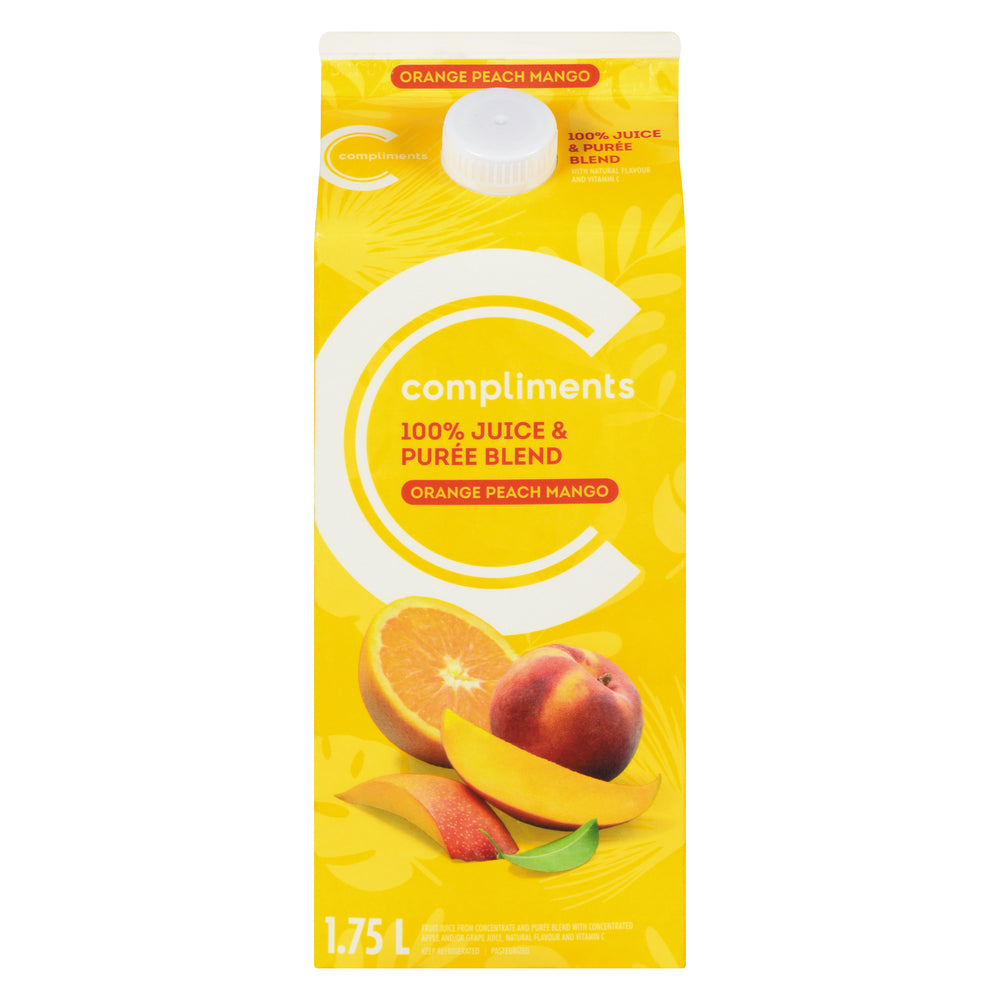 COMPLIMENTS PEACH MANGO JUICE 100%, 8 X 1.75 L