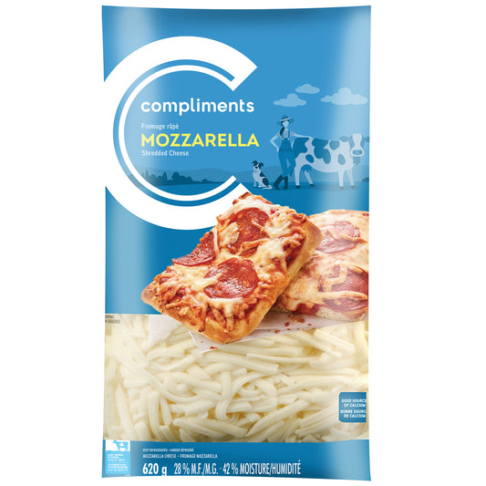 COMPLIMENTS SHREDDED MOZZARELLA CHEESE, 6 X 620 G