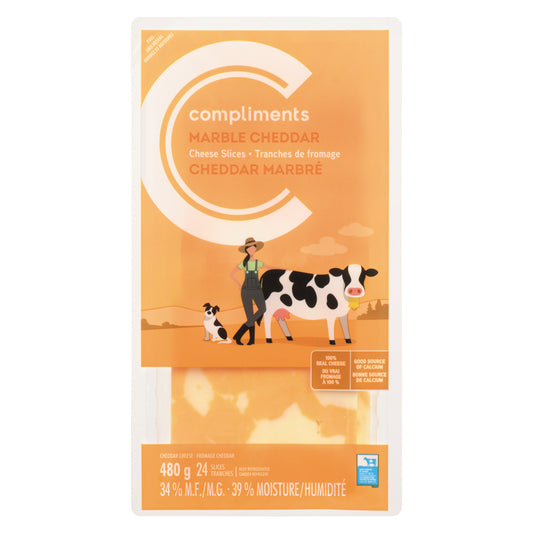 COMPLIMENTS SLICED MARBLED CHEDDAR CHEESE, 8 X 480 G