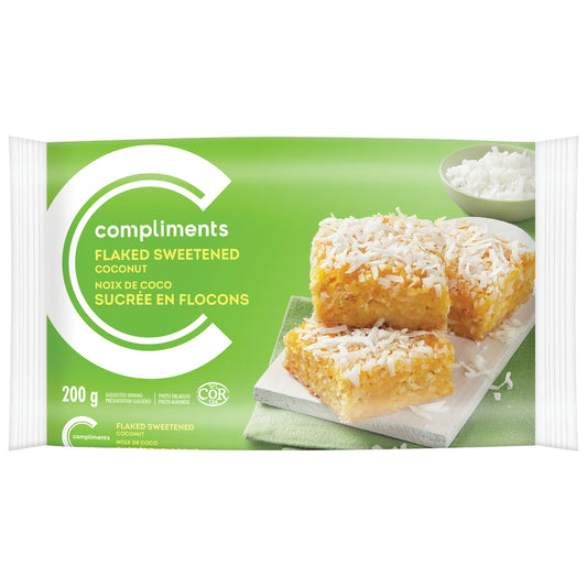 COMPLIMENTS SWEETENED COCONUT FLAKES, 12 X 200 G