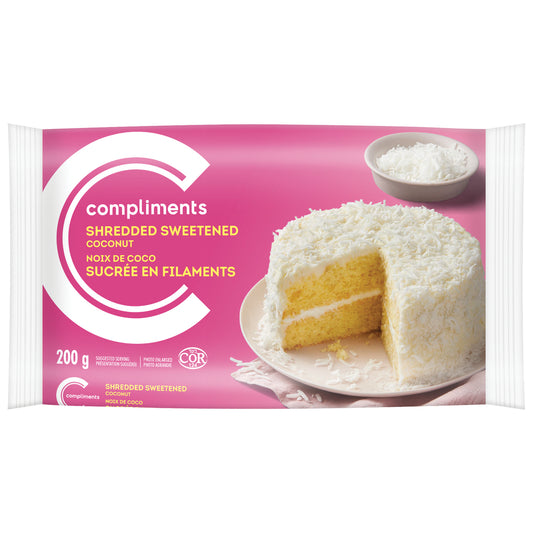 COMPLIMENTS SHREDDED SWEETENED COCONUT, 12 X 200 G