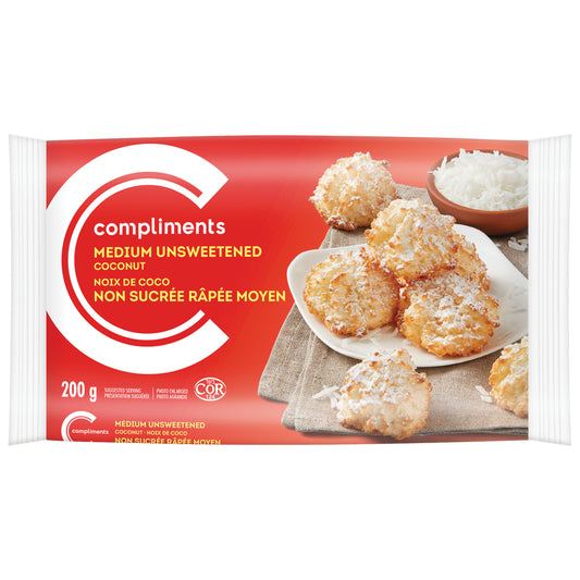 COMPLIMENTS UNSWEETENED MEDIUM DESICCATED COCONUT, 12 X 200 G