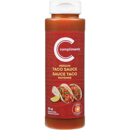 COMPLIMENTS MEDIUM TACO SAUCE, 8 X 245 ML