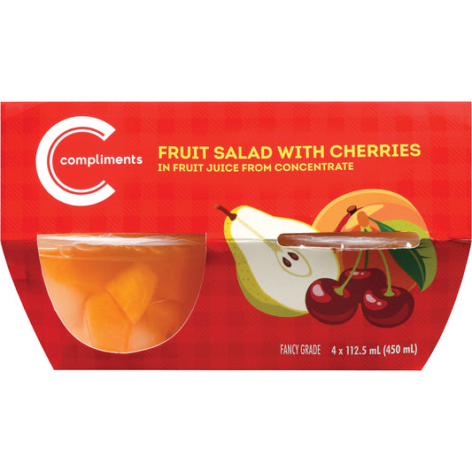COMPLIMENTS CHERRIES FRUIT SALAD, 6 X 4 X 112.50 ML