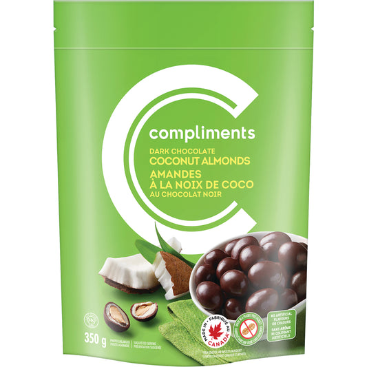 COMPLIMENTS DARK CHOCOLATE ALMONDS COCONUT, 12 X 350 G