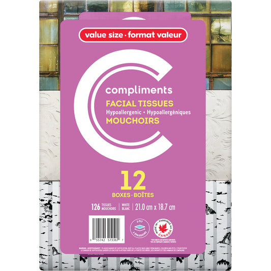 COMPLIMENTS 2-PLY PAPER FACIAL TISSUES 126 SHEETS, 4 X 12 UN