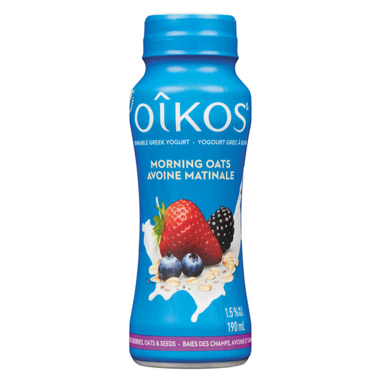 OIKOS DRINKABLE YOGURT BERRIES & OATS, 8 X 190 ML