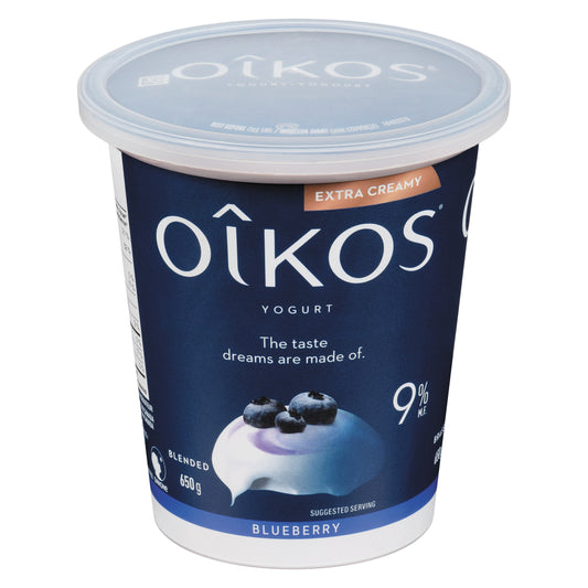 OIKOS YOGURT EXTRA CREAMY 9% BLUEBERRIES, 6 X 650 G