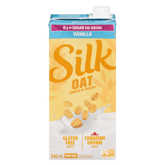 SILK OAT VANILLA UNSWEETENED BEVERAGE, 12 X 946 ML