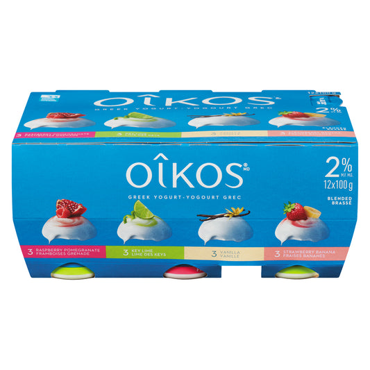 OIKOS YOGURT LIME STRAWBERRY BANANA VANILLA, 2 X 12 X 100 G