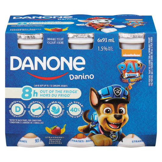 DANINO STRAWBERRY BANANA DRINKABLE YOGURT, 8 X 6 X 93 ML