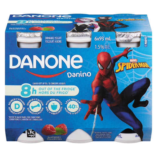 DANINO RASPBERRY DRINKABLE YOGURT, 8 X 6 X 93 ML