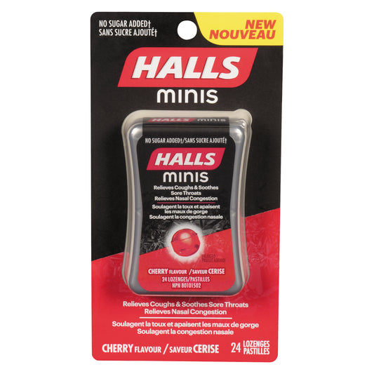 HALLS COUGH DROPS MINIS CHERRY, 8 X 24 UN