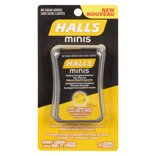 HALLS MINI LEMON COUGH DROPS, 8 X 24 UN