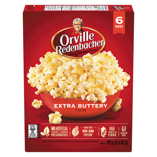 ORVILLE REDENBACHER'S EXTRA BUTTER POPPED CORN, 6 X 6 X 82 G