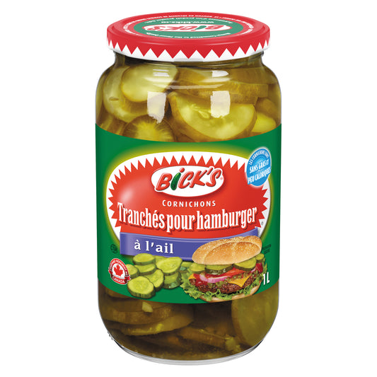 BICKS GARLIC SLICED PICKLES HAMBURGER, 12 X 1 L