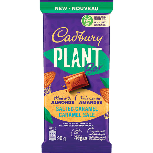 CADBURY PLANT CHOCOLATE CARAMEL SALTED BAR, 18 X 90 G