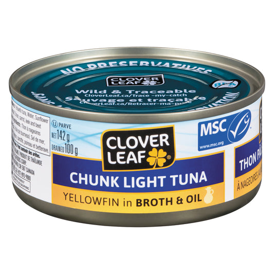CLOVERLEAF LIGHT TUNA CHUNKS IN BOUILLON, 24 X 142 G