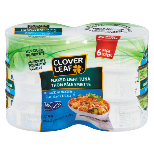CLOVERLEAF LIGHT TUNA FLAKES IN WATER, 6 X 6 X 170 G