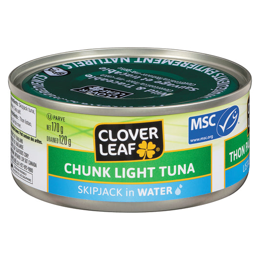 CLOVERLEAF LIGHT TUNA CHUNKS SKIPJACK IN WATER, 24 X 170 G