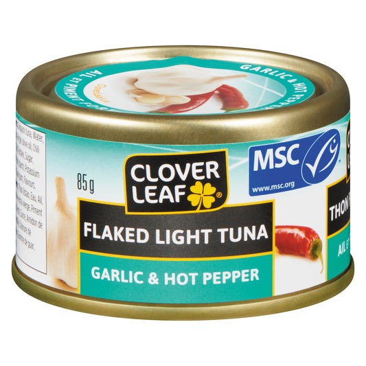 CLOVERLEAF LIGHT TUNA FLAKES GARLIC CHILI, 24 X 85 G