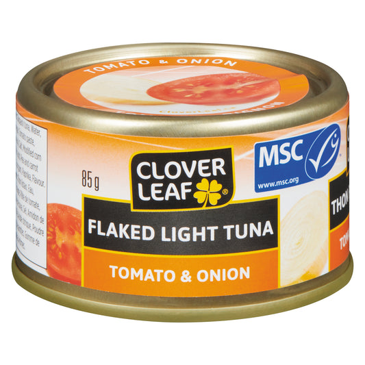 CLOVERLEAF LIGHT TUNA FLAKES TOMATO & ONION, 24 X 85 G