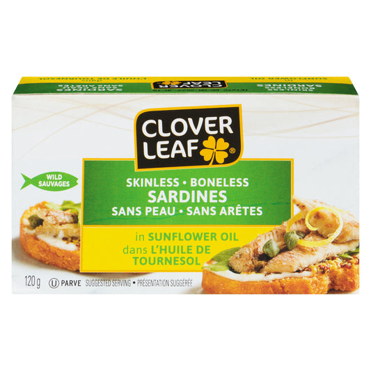 CLOVERLEAF SARDINES IN SUNFLOWER OIL, 12 X 120 G