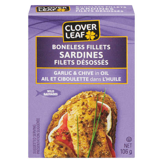 CLOVERLEAF SARDINE FILLET GARLIC CHIVES, 18 X 106 G