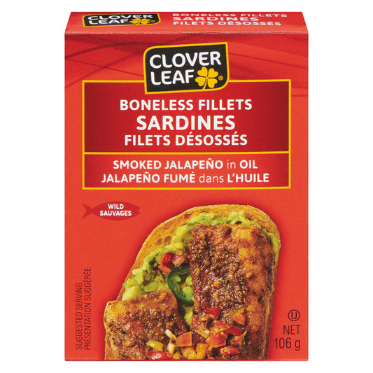 CLOVERLEAF SARDINE FILLETS JALAPENO SMOKED, 18 X 106 G