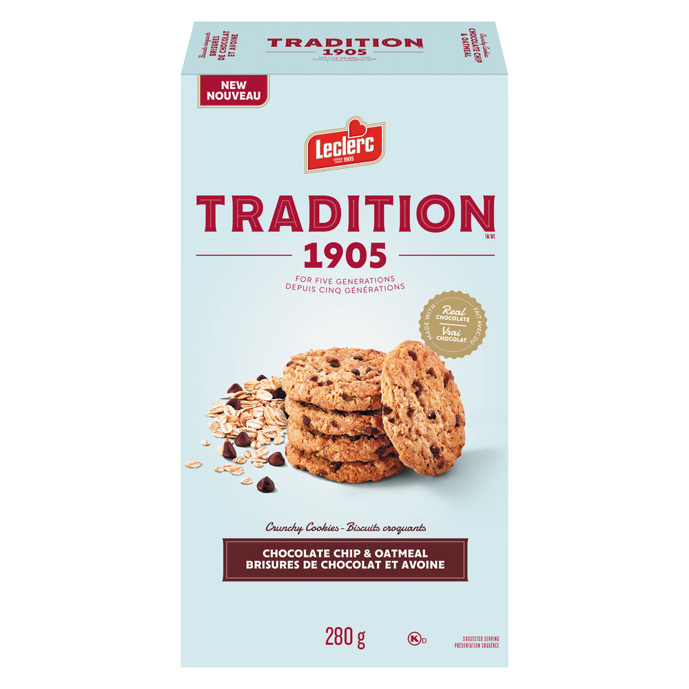 LECLERC TRADITION CRUNCHY OAT BISCUITS WITH CHOCOLATE CHUNKS, 12 X 280 G