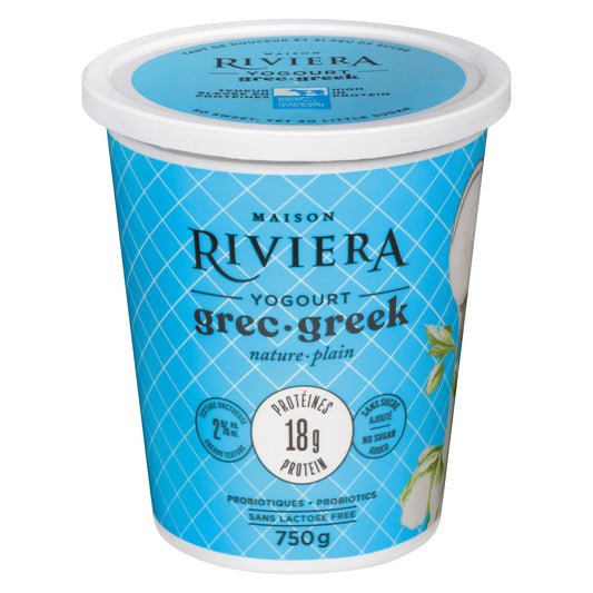 RIVIERA GREEK YOGURT 2% NATURAL SMOOTH, 6 X 750 G