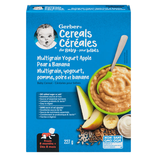 NESTLE GERBER YOGURT APPLE PEAR BANANA CEREAL, 6 X 227 G