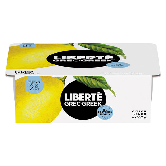 LIBERTE GREEK YOGURT 2% LEMON, 6 X 4 X 100 G