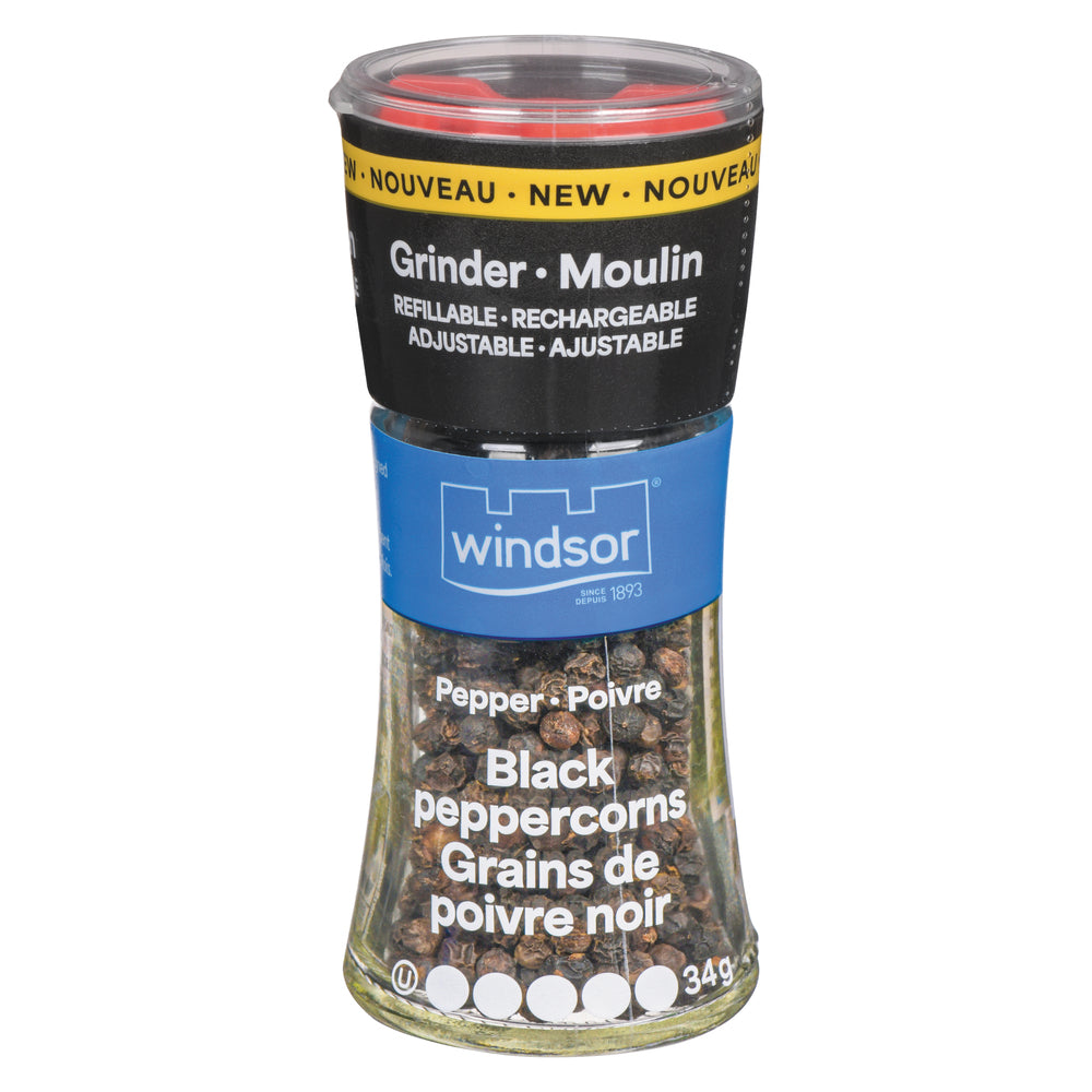 WINDSOR BLACK PEPPERCORNS GRINDER, 6 X 34 G