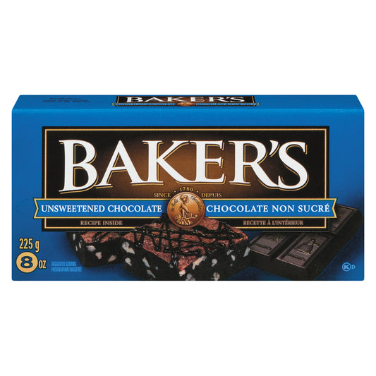 BAKER'S UNSWEETENED BAKING CHOCOLATE, 24 X 225 G