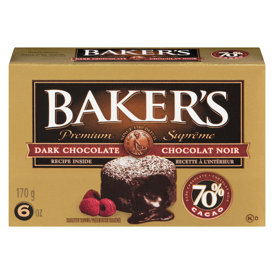 BAKER'S UNSWEETENED BAKING CHOCOLATE 70% COCOA, 12 X 170 G