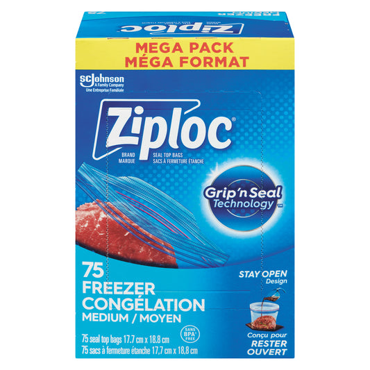 ZIPLOC FREEZER BAGS MEDIUM MEGA SIZE, 9 X 75 UN