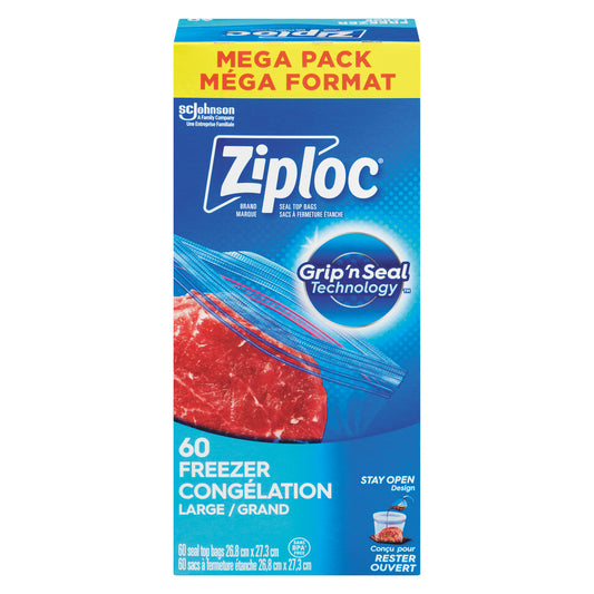 ZIPLOC FREEZER BAGS LARGE MEGA, 9 X 60 UN