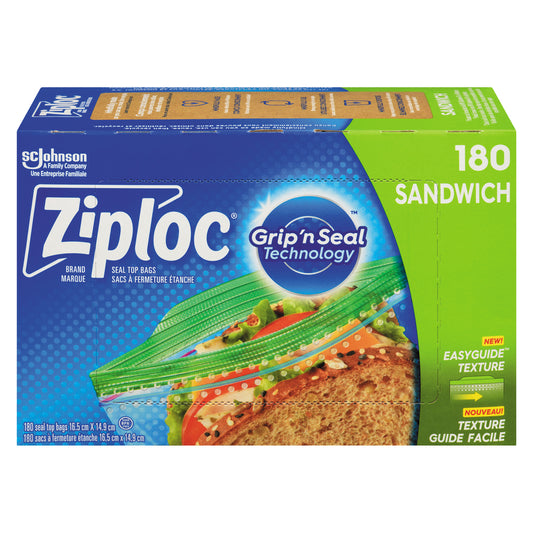ZIPLOC SANDWICH BAGS 180CT, 9 X 180 UN