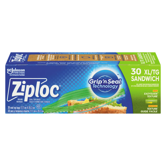 ZIPLOC EXTRA LARGE SANDWICH BAG, 12 X 30 UN
