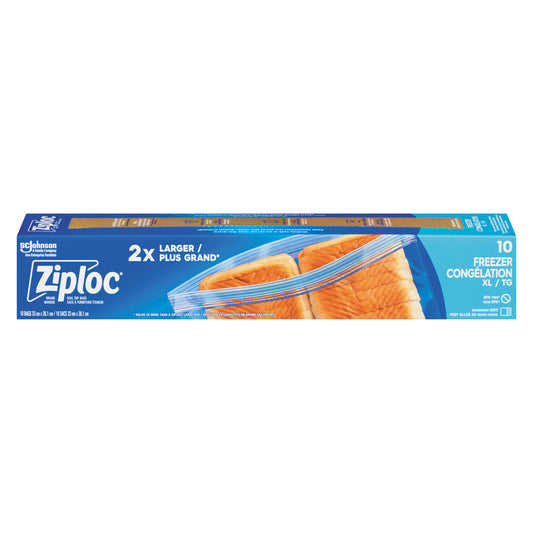 ZIPLOC EXTRA LARGE FREEZER BAG, 9 X 10 UN