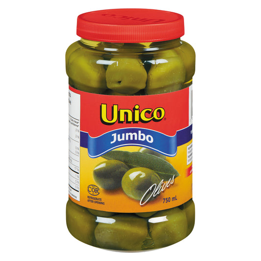 UNICO JUMBO GREEN OLIVES, 12 X 750 ML