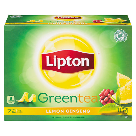 LIPTON GREEN TEA LEMON GINSENG TEA BAG, 6 X 72 UN