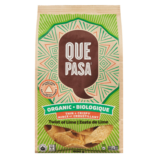 QUEPASA LIME FLAVORED ORGANIC TORTILLA CHIPS GLUTEN-FREE, 12 X 300 G