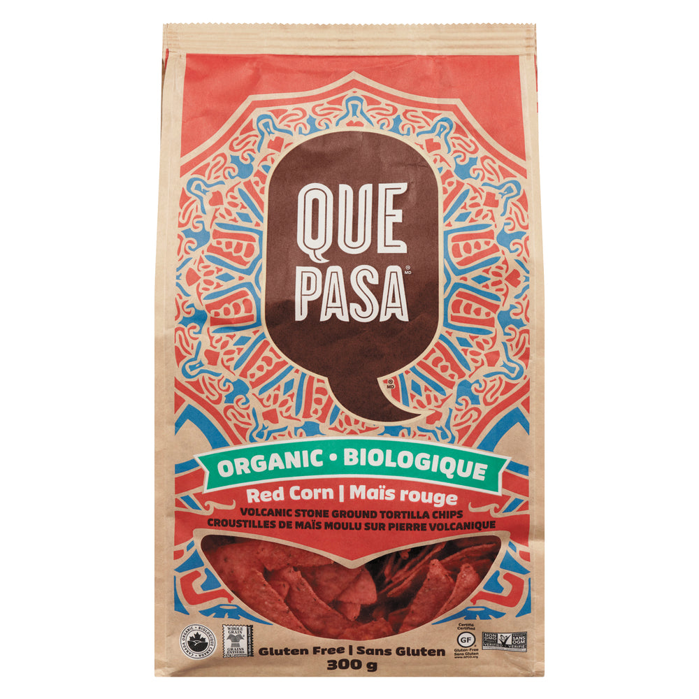 QUEPASA RED CORN TORTILLA CHIPS, 12 X 300 G
