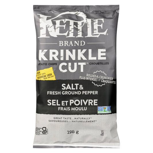 KETTLE FRESH SALT & CRACKED PEPPER CRISPS, 12 X 198 G
