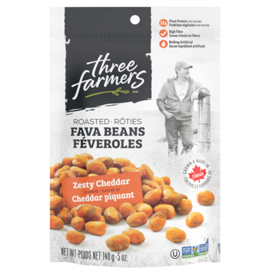 THREE FARMERS, ROASTED FAVA BEANS ZESTY CHEDDAR 140G, 12 x 140G
